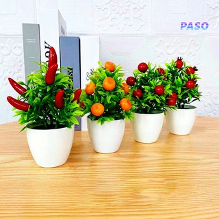 paso Ramos De Frutas Artificiais (Pimenta , Laranja , Cereja , Romã) Windowsill Decor Pátio Plástico Plantas Simuladas Bonsai Para Casa