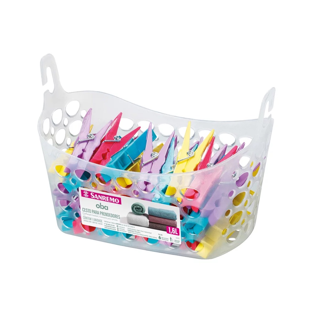 Cesto Porta Prendedores de Roupa Plástico 1,6l Sanremo Transparente em Oferta na Shopee