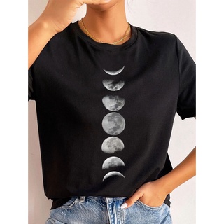Camiseta feminina estampada de lua moda manga curta tops meninas primavera verão camiseta casual preta camiseta branca