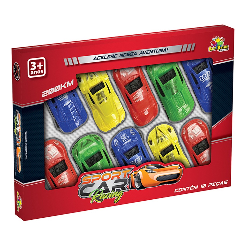 Carrinho Sport Car Racing Roda Livre 10 Unid