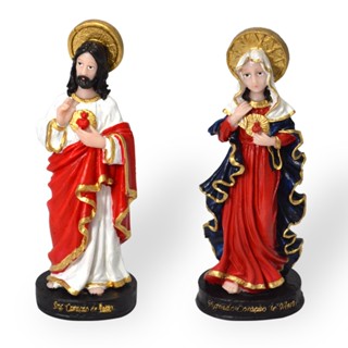Sagrado Coração de Jesus e Imaculado Coração de Maria 15CM Resina 2 Unidades em Oferta na Shopee