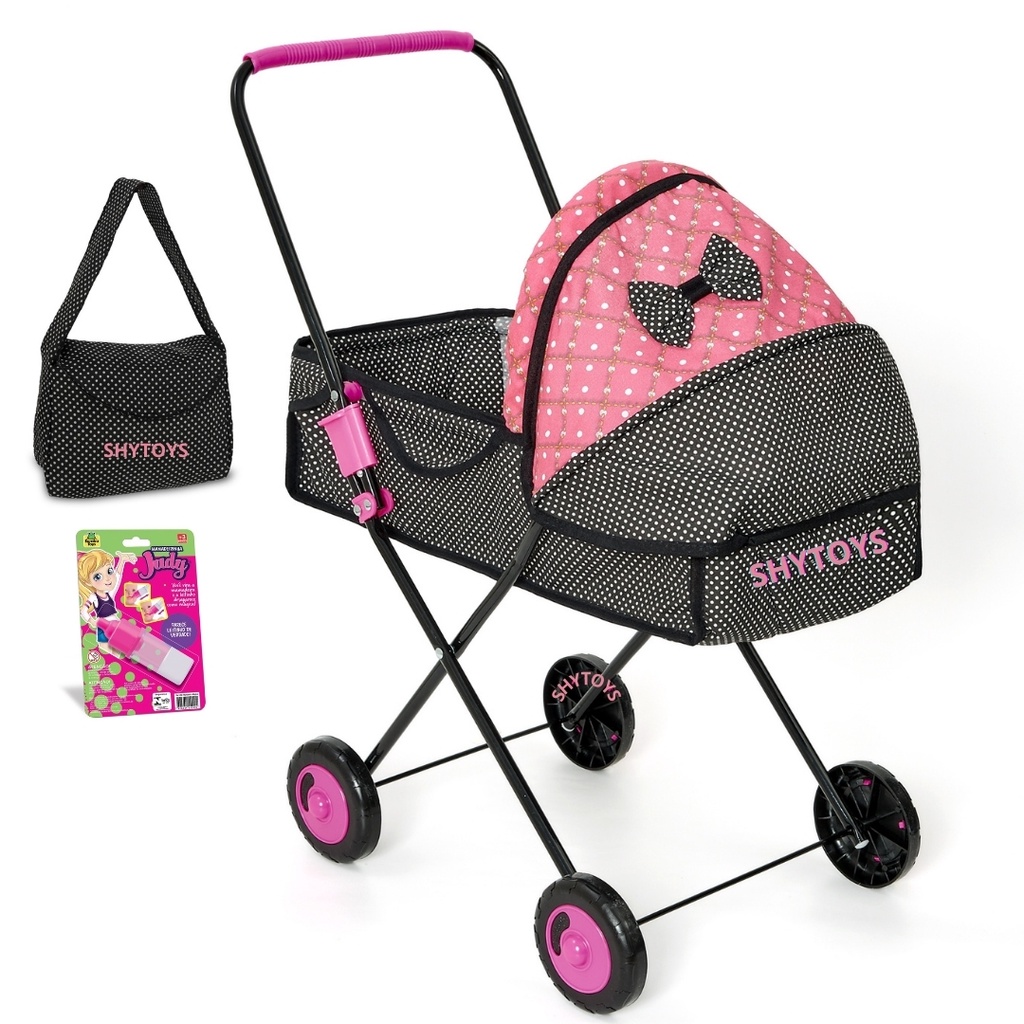 Carrinho De Boneca Reborn Berço Ninar Milano Xikitinha com bolsinha e mamadeira magica