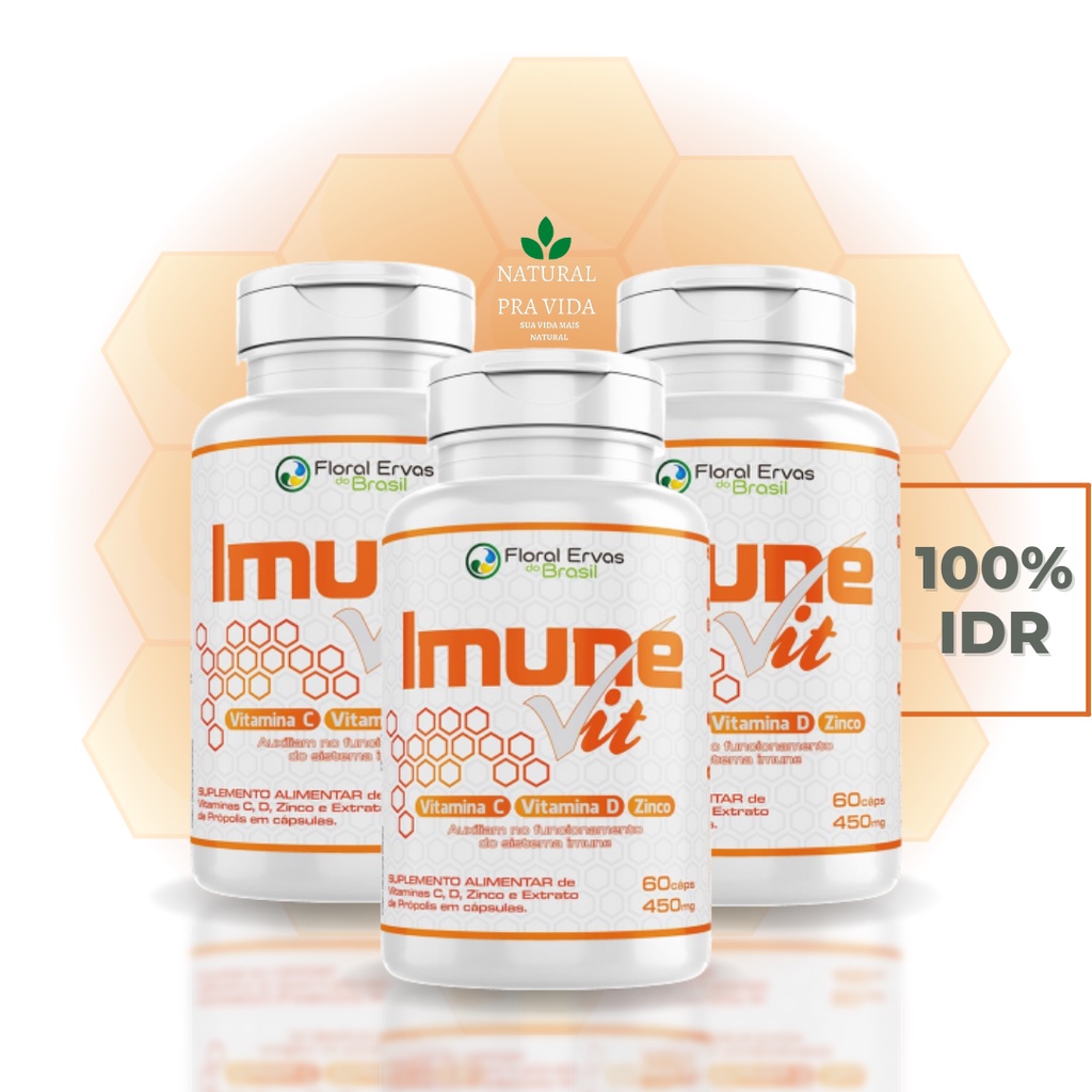 IMUNE VIT Mais Imunidade Vitaminas C D3 ZINCO E EXTRATO DE PRÓPOLIS com 60Caps Aumenta o Sistema Imunológico