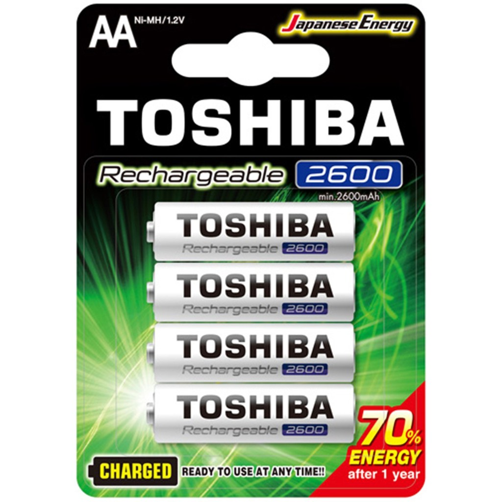 4 Pilhas AA Recarregáveis da Toshiba de 2600 mAh