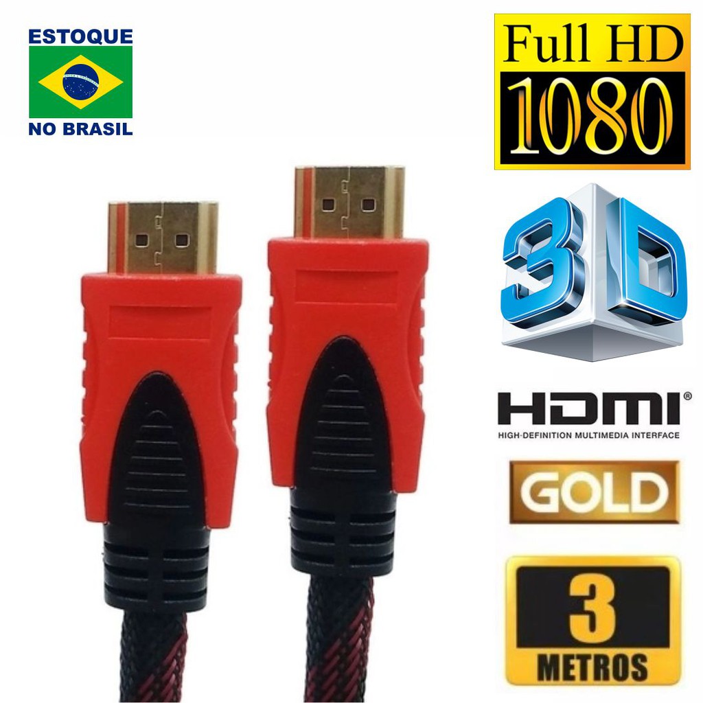 Cabo hdmi 3m alta resolução full hd high speed tv game xbox ps4 monitor
