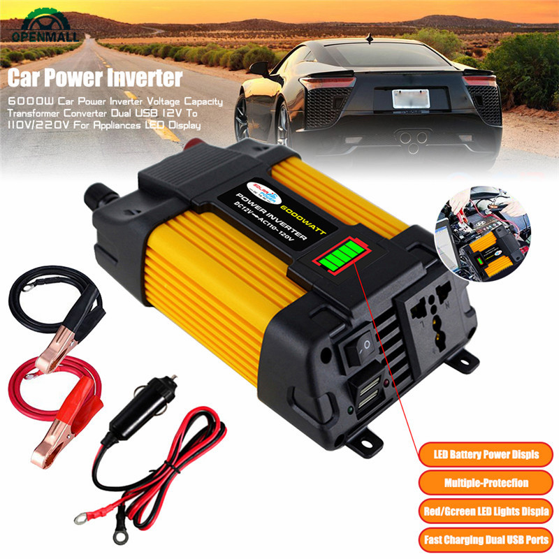 OM 4000W/6000W Conversor De Transformador De Tensão Do Inversor De Potência Para Carros Dual USB 12V 110V/220V