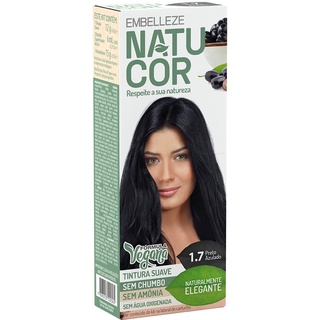 Tinta de cabelo natucor naturalmente elegante preto azulado 1.7 kit completo