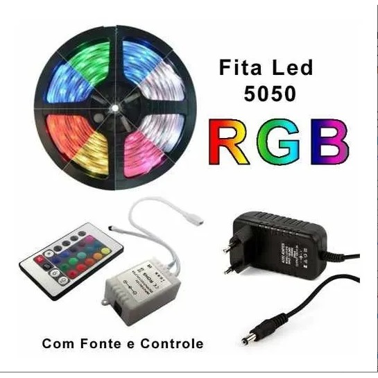 Fita Led Rgb 5050  silicone Rolo 5m 300 Leds Ip65 + Controle + Fonte