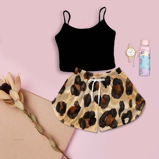 Cropped Feminino Preto Kit Pijama Estampa Animal Print