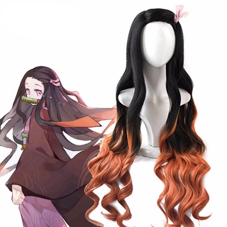 Cosplay Wig 95cm Long Curly Black Orange Brown Gradient Ombre Hair Heat Resistant Synthetic Anime Wigs + Wig Cap