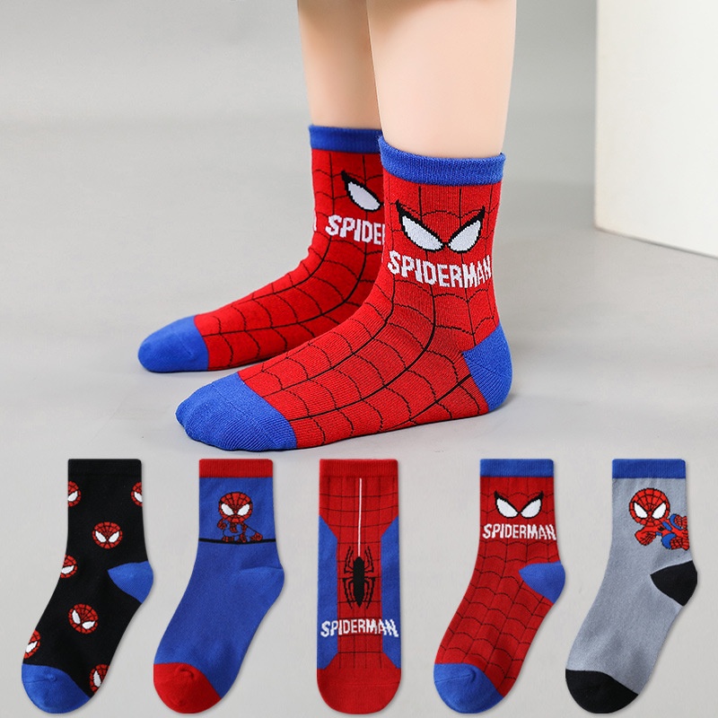 5 Pares Meias Disney Bebê Homem-Aranha Desenhos Animados Anime Algodão Meninos Cano Alto