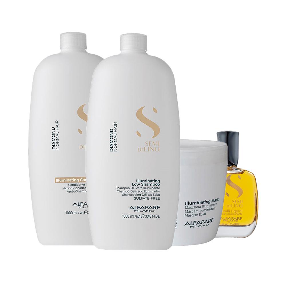 Kit Alfaparf Semi Di Lino Diamond - Sh + Cond + Másc + Óleo