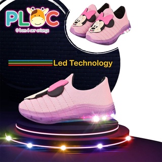 Tênis Led Infantil Luzinha Menina Meia Calce Fácil Leve Flexível Confortável Anatômico PLOC LED16 - ROSA MINNIE CARINHA