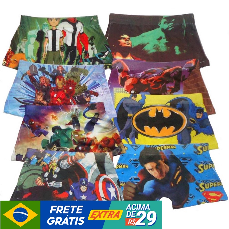 Kit 4 Unidades Cuecas Box Infantil Atacado, Revenda, Boxer