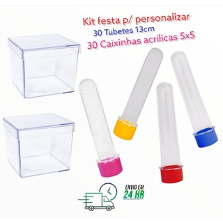kit festa p/ personalizar (60 ítens) ,30 tubetes 13cm , Mais 30 Caixinhas acrílicas medida 5x5 cristal (Lembrancinha para personalizar/aniversário/chá de bebê/evento corporativo/festa)