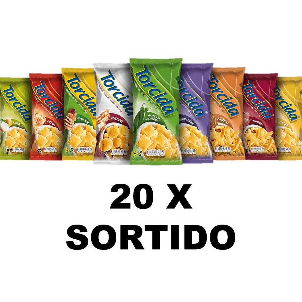 Kit 20 pacotes de biscoito Torcida sortidos 70g | Shopee Brasil