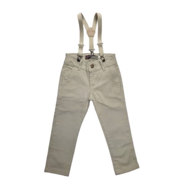 Calça De Sarja Bege Infantil, Com GRAVATA Regulador Interno E Suspensorio em Oferta na Shopee