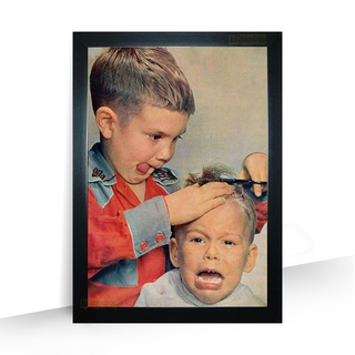 Quadro Barbearia Vintage Retrô Infantil moldura A4 32cm