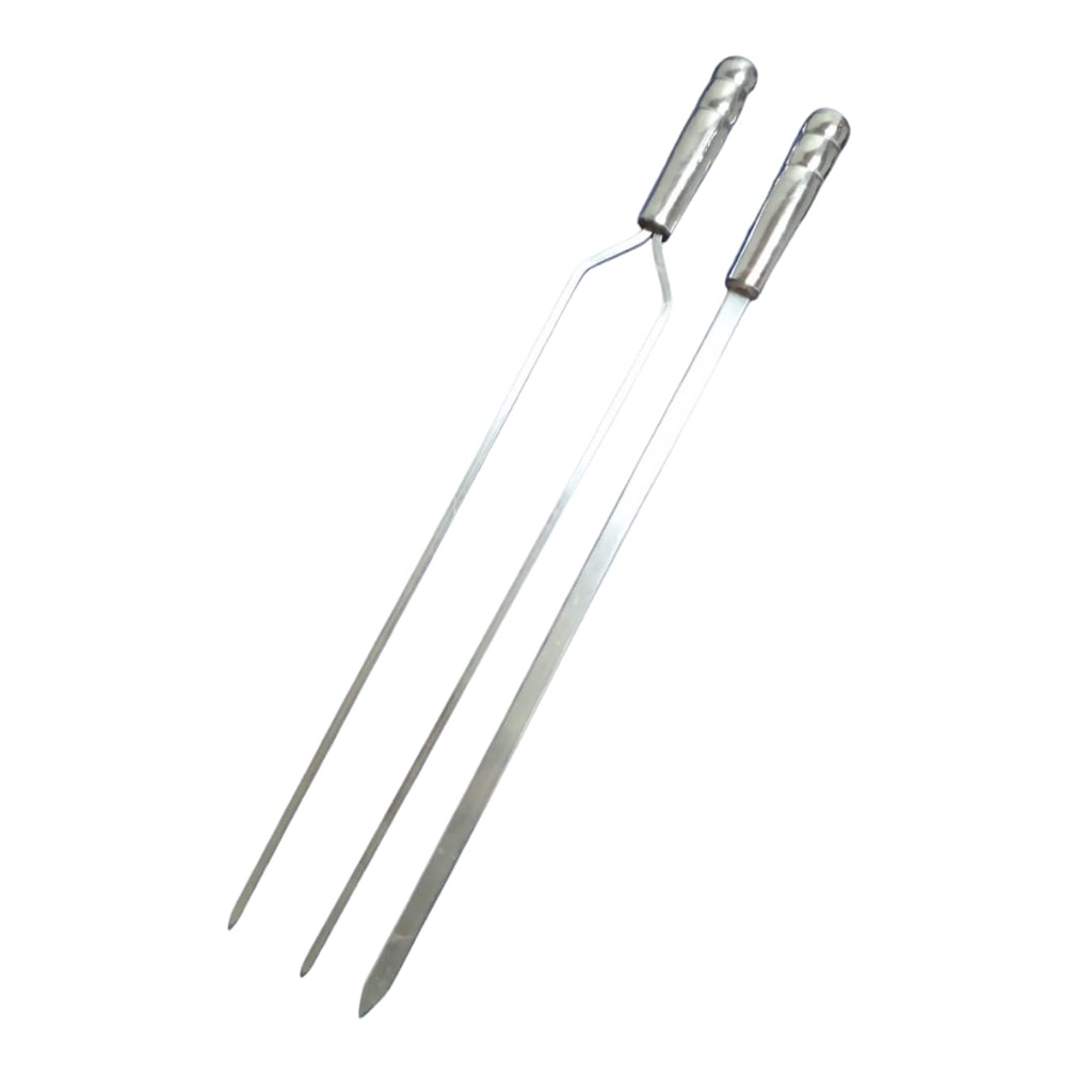 kit 2 espetos de aluminio 45 cm ( 1 duplo 1 Chato) para churrasco em Oferta na Shopee