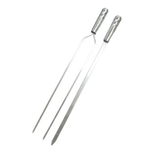 kit 2 espetos de aluminio 40 cm churrasco (1 duplo 1 chato)