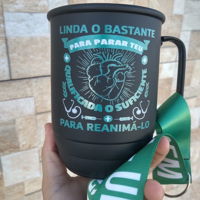 Caneca aluminio personalizada Enfermagem - Caneca de alumínio Enfermagem + Tirante Personalizado