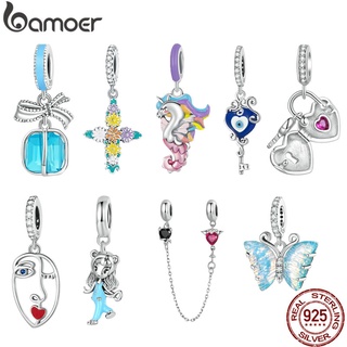 Bamoer Beads Pingente De Prata 925 Flor Do Coração Cruz Demônio Olho Chave Da Borboleta Charme Para As Mulheres Menina Diy Colar Pulseira Acessórios
