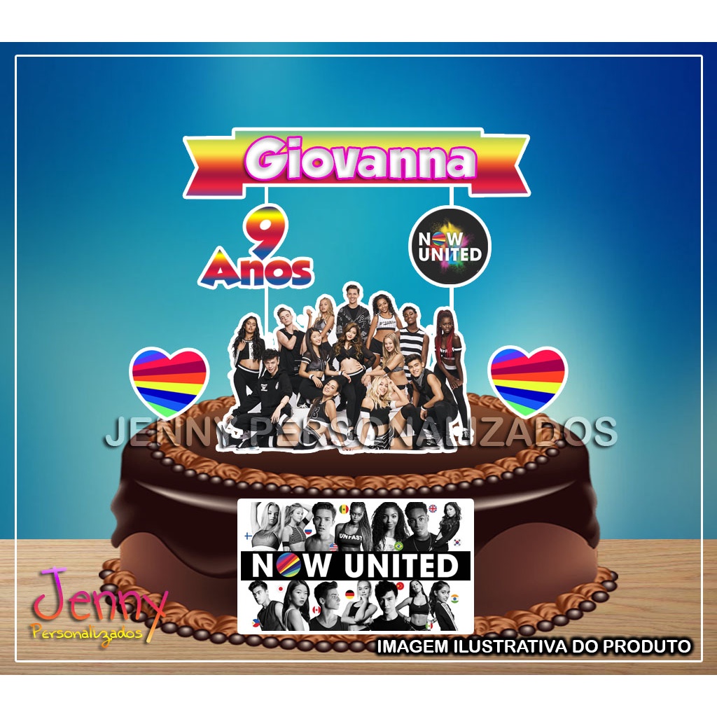 Topo Topper de bolo Now United Personalizado