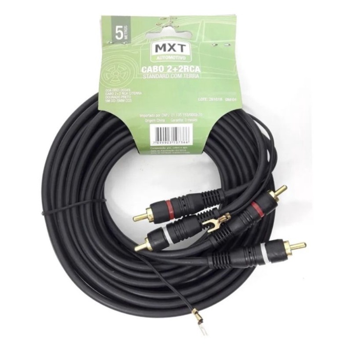 Cabo Audio 2 Rca X 2 Rca Profissional Com Fio Terra 5 Mts