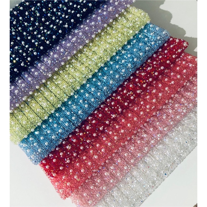 Manta de Strass com Pérola (Escolha a partir de 2 Fileiras) para Laços e Tiaras