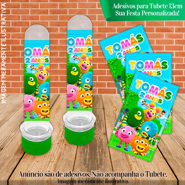 Rótulos adesivos para tubetes de 13 cm Personalizados Momonstros