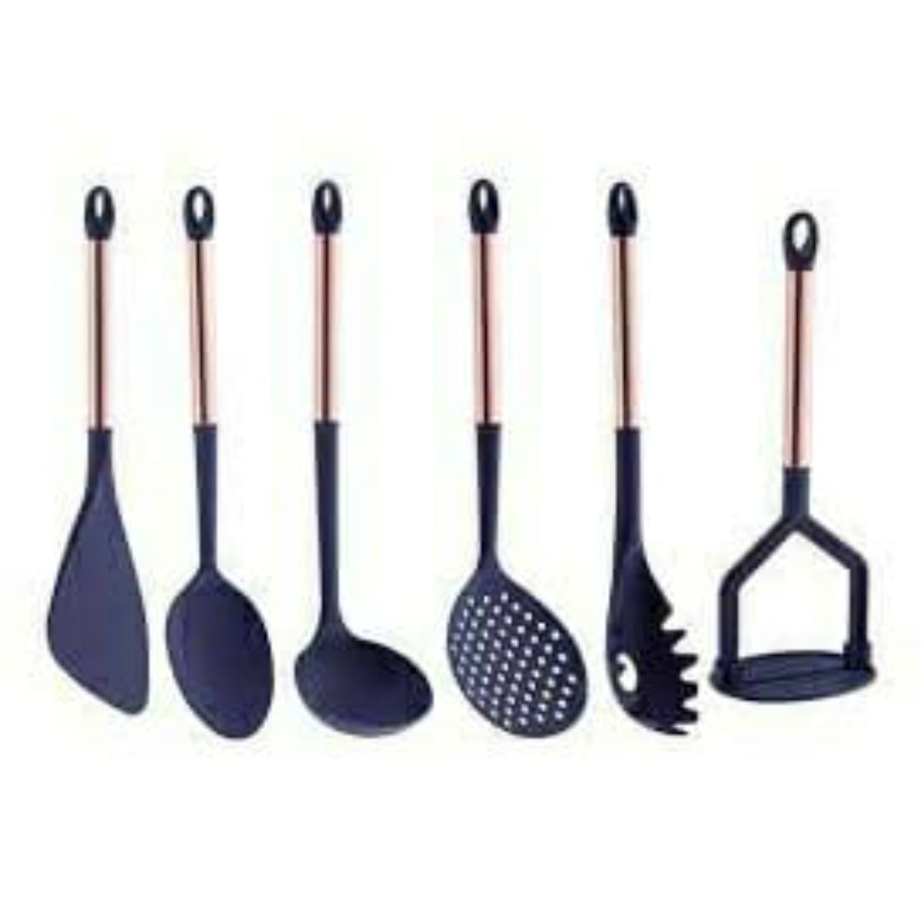 Utensílios cozinha antiaderente em nylon cabo rose - escumadeira, colher, concha, espatula, garfo, amassador de batatas,