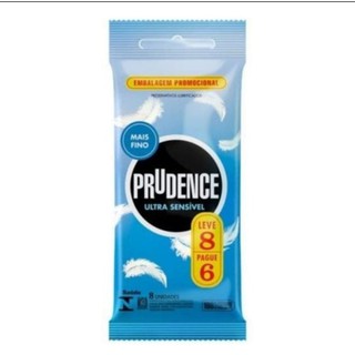 Preservativo Masculino Lubrificado Ultra Sensível Prudence Pacote Leve 8 Pague 6 Unidades