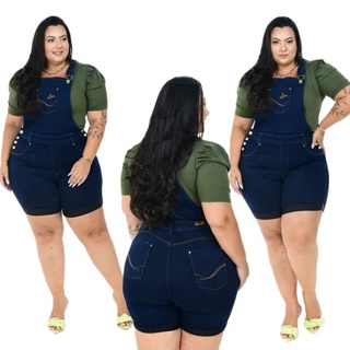 jardineira jeans plus size duas cores disponíveis