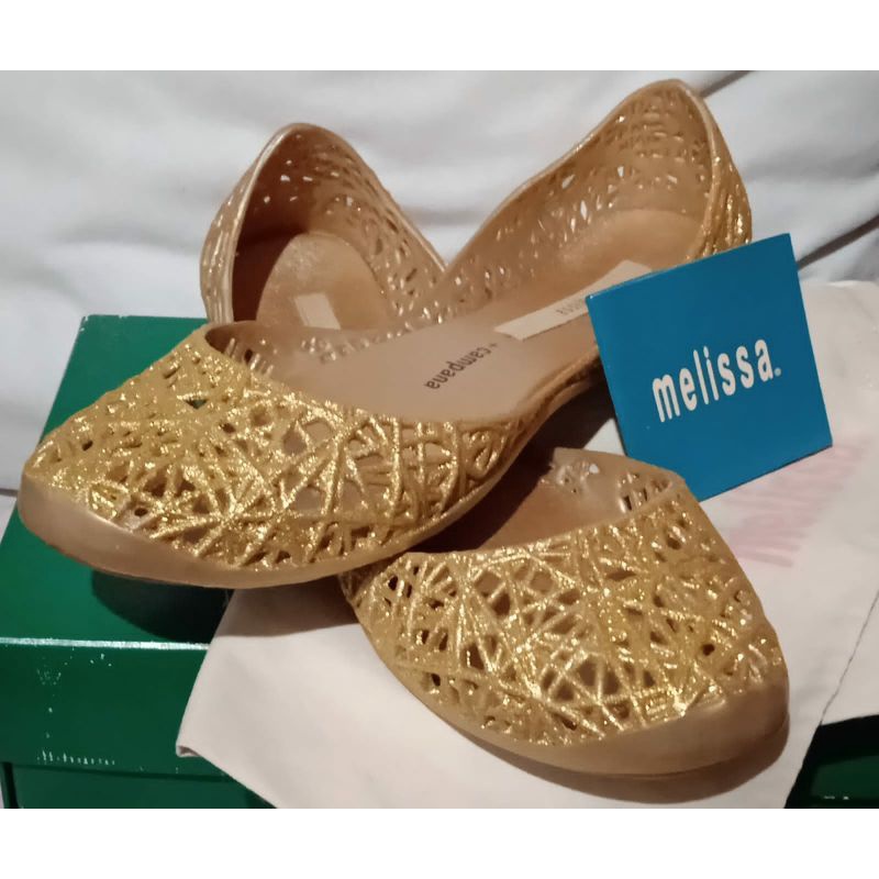 Melissa Campana Sapatilha Dourada com Glitter Original (Nova Sem Uso )