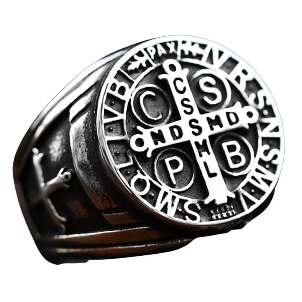 Anel Masculino Medalha Cruz Sagrada São Bento Aço 316l