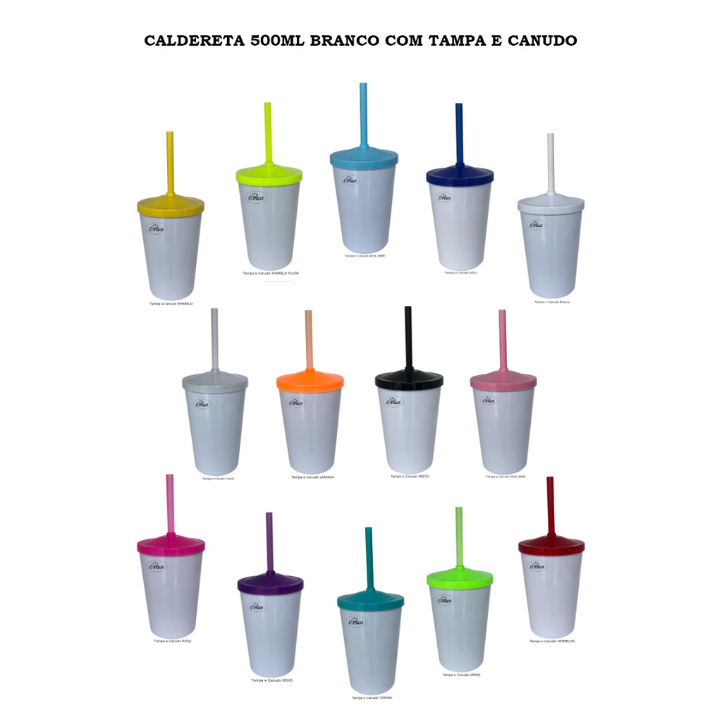 30 Copos Caldereta 500ml Branco em Acrilico com Tampa e Canudo - Resistentes e Lindos - Festas