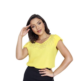 Blusa Feminina Moda Evangelica Manga Curta Crepe Sku:b09