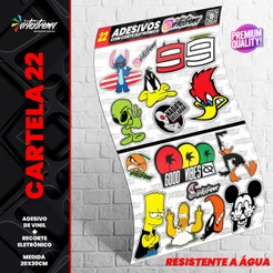 CARTELA DE ADESIVOS - REF 22 - Carro - Moto - Caminhão - Bike - Stickers - Diversos