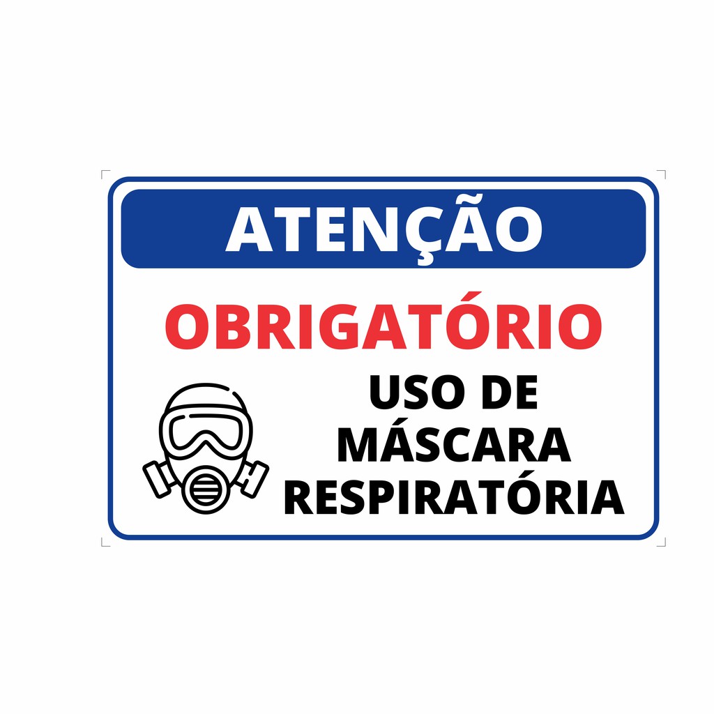 Placa obrigatório uso de máscara sinalização 30x20cm PS Comercial Máscara respiratória Atenção