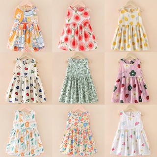 Vestido De Algodão Infantil Feminino Sem Manga Com Estampa Fofa De Amor Na Altura Do Joelho De 1-3 Anos