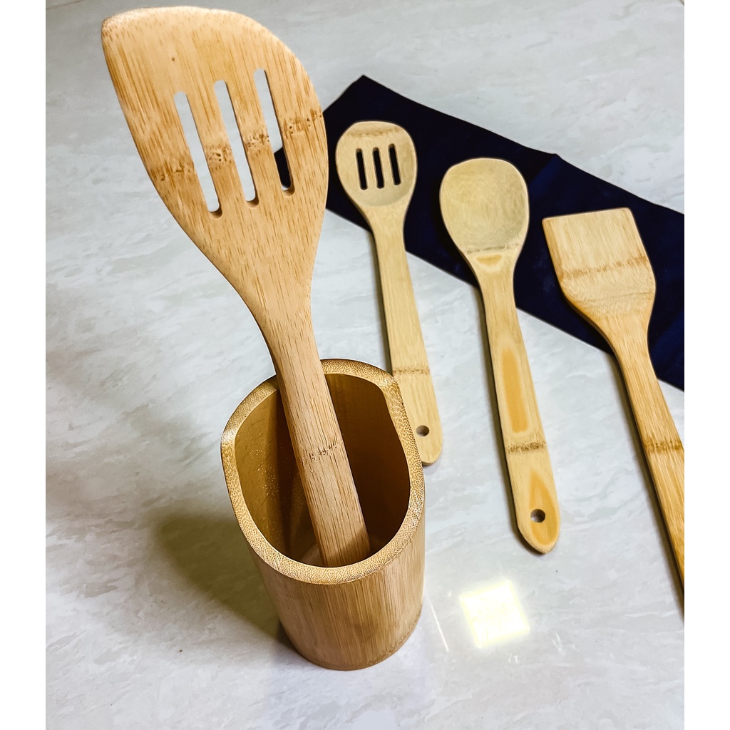 Conjunto de Utensílios de 30cm em Bambu 5 PÇS