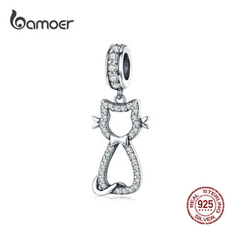 Bamoer Gato Gatinho Charme Pingente De Prata Esterlina 925 Limpar Cz Watting Pet Encantos Fit Para Cobra De Prata Pulseira 3mm Scc1162 em Oferta na Shopee