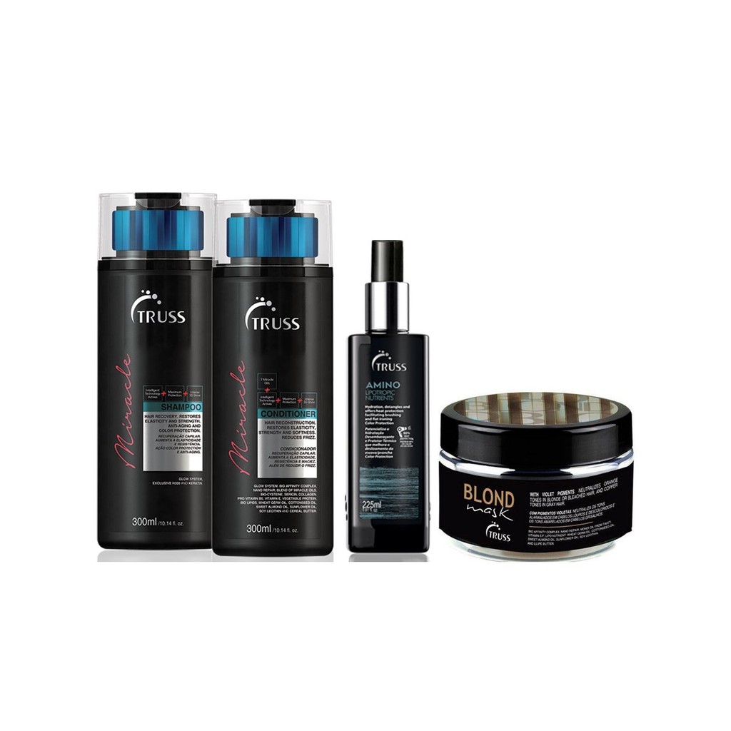 Truss Miracle Shampoo e Condicionador e Amino e Máscara Blond