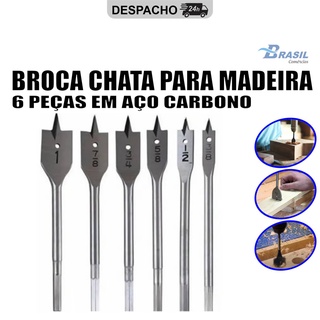 Jogo Broca Chata Para Madeira 6 Peças Em Aço Carbono - Fertak