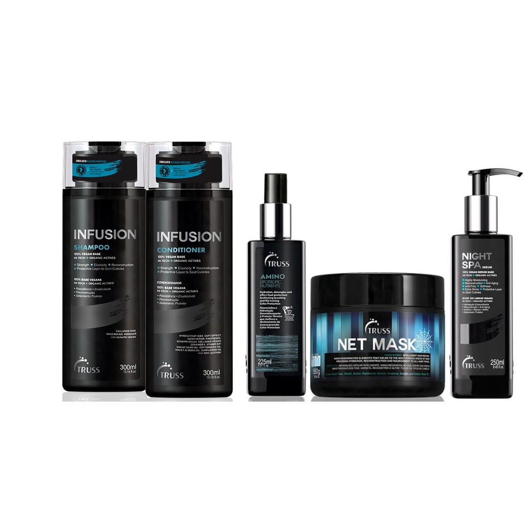 Truss Infusion Shampoo e Condicionador e Amino e Night Spa e Net Mask