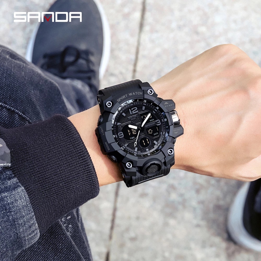 6030SANDA Homens Relógios Militares Branco Estilo Esporte Relógio LED Digital 50M À Prova D'água Masculino Relogio — imagem 2 de 2
