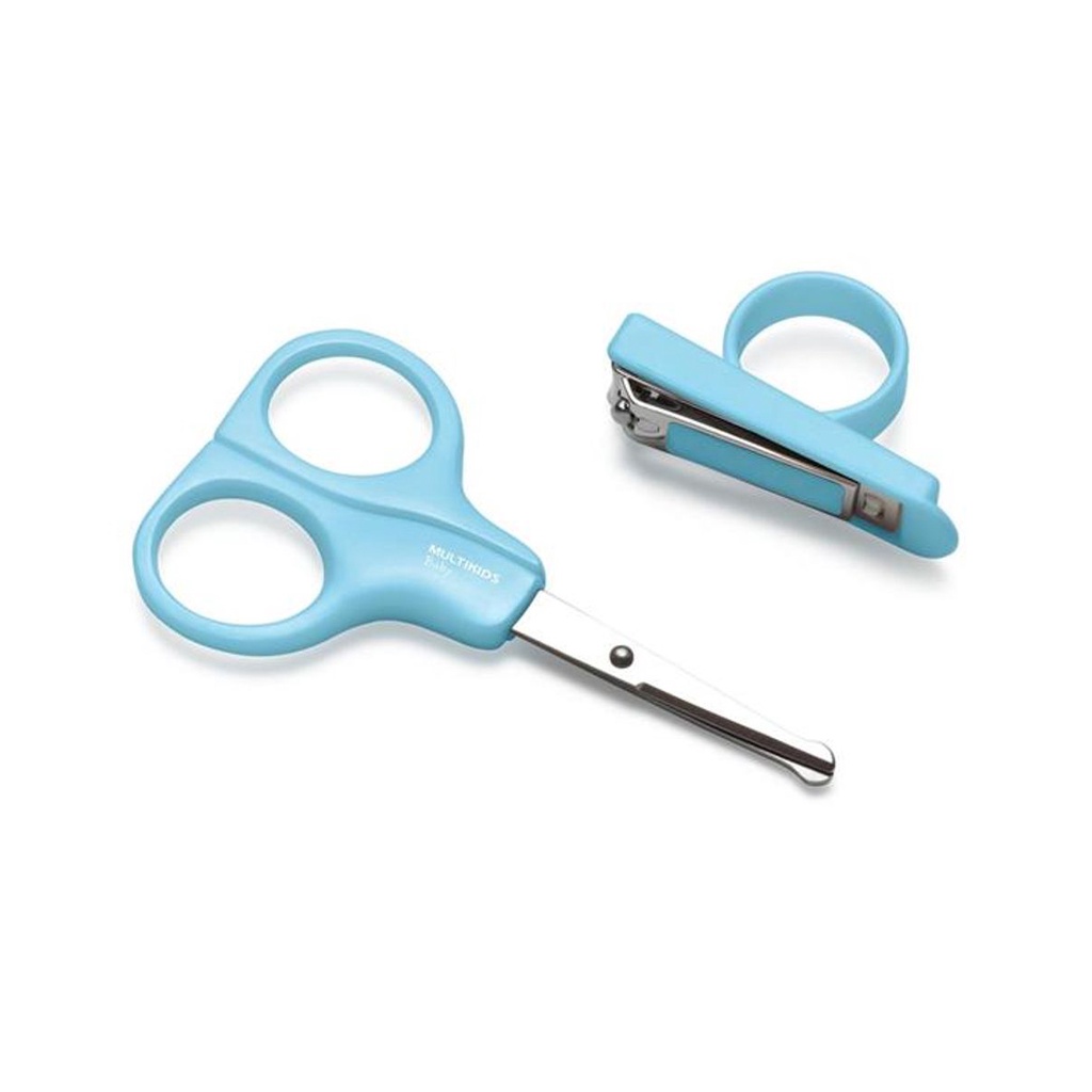 Kit Higiene e Cuidados Bebê Cortador e Tesoura de Unhas Azul