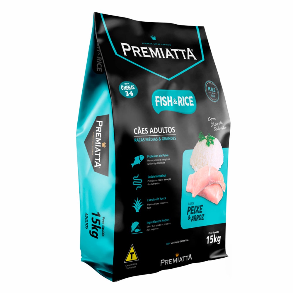 Ração Premiatta Cães Adultos Fish e Rice - 15kg em Oferta na Shopee