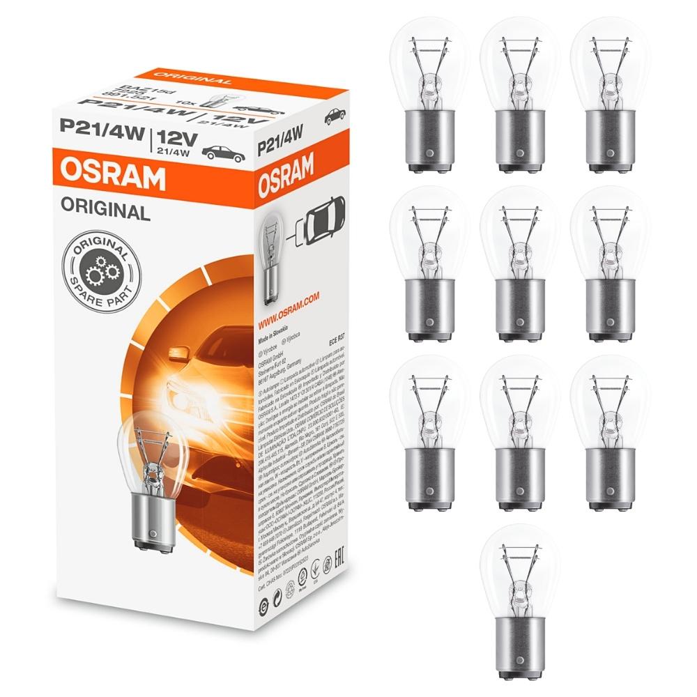 Lâmpadas P21/4w Osram Caixa 10 Peças 12v 21/5w 7225 2 Polo Base de Metal Original