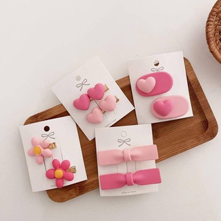 [Qianqian] Pink Tender Sweet Pink Series All-Match Love Bangs Side Clip Lindo laço de laço de amor All-Match Girl Heart Hair Accessories